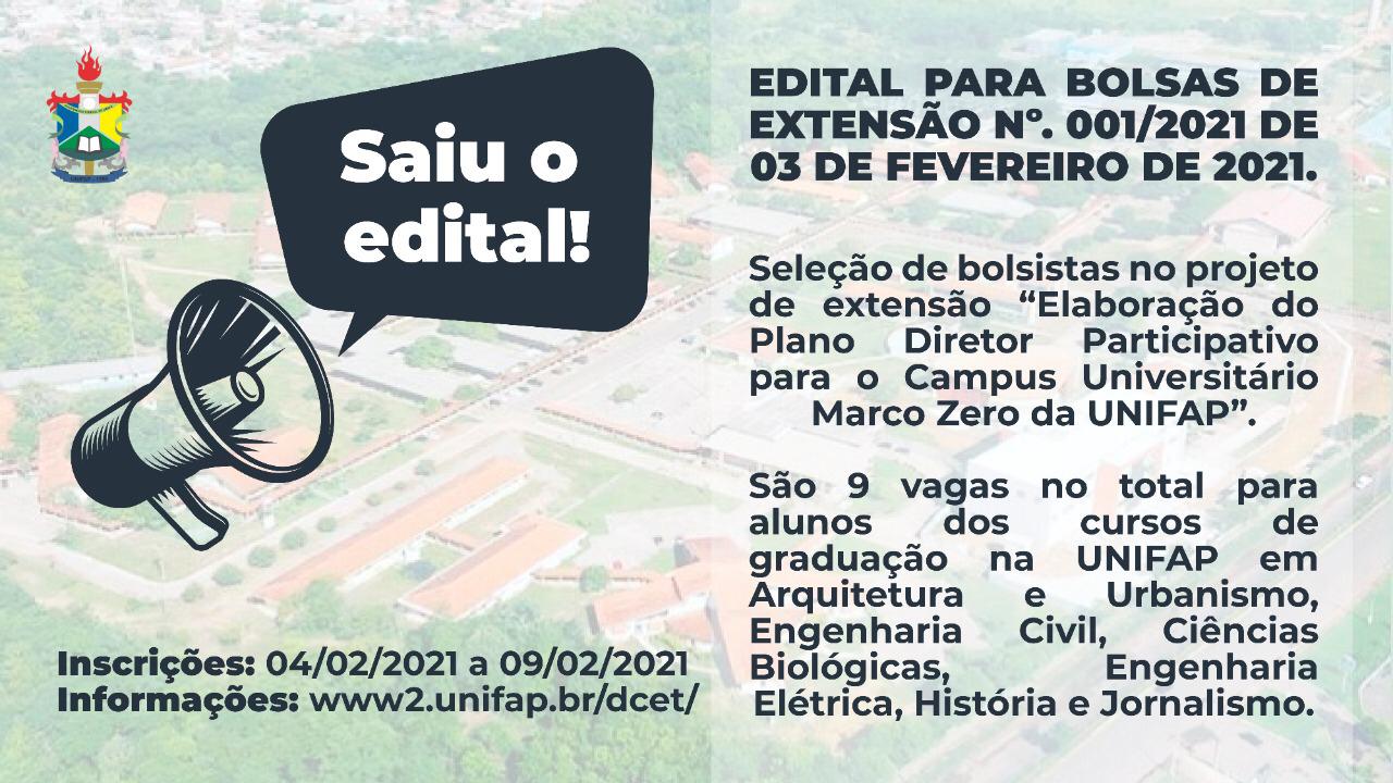 Edital oferece bolsas destinado para alunos de Arquitetura e Urbanismo, Engenharia, Biológica, História e Jornalismo.