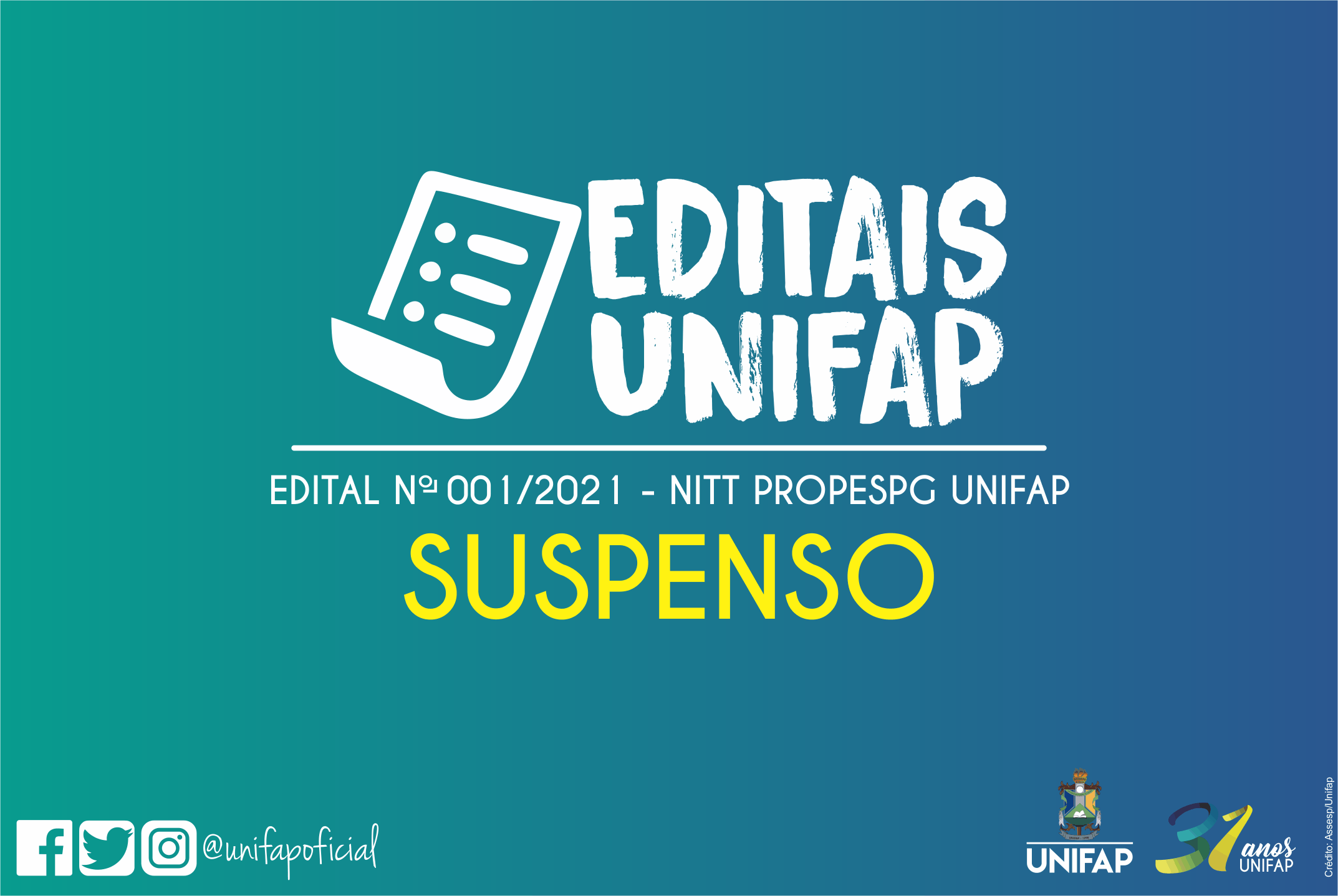 Comunicado de suspensão do cronograma de execução do edital NITT/PROPESPG/UNIFAP