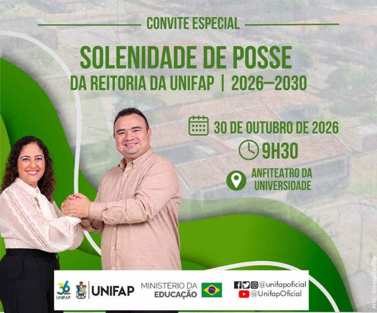 Leia mais sobre o artigo Cerimônia de posse do Prof. Dr. Antônio Sabino, novo reitor da Unifap, ocorre nesta sexta (30/10)